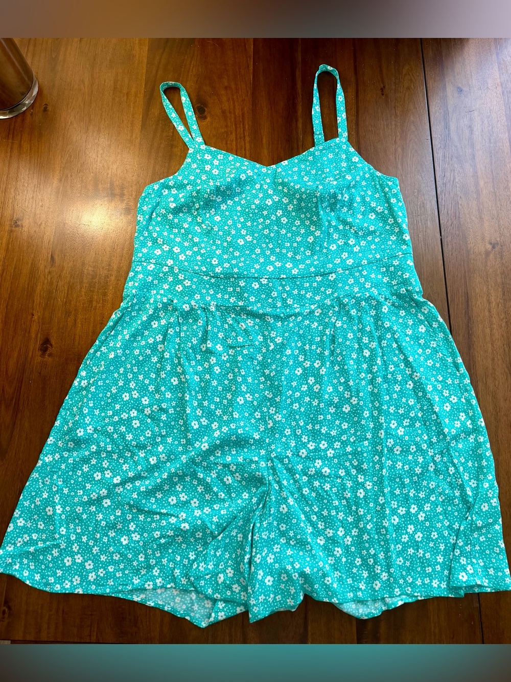 Women's Teal Floral Spaghetti-Strap Romper